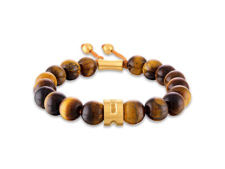 Yellow Stainless Steel 10MM Tiger Eye Bolo Bracelet For Sale