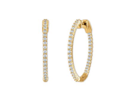 1 CTW Diamond In & Out Hoop Earrings in 14KT Yellow Gold Plated Sterling Silver For Sale