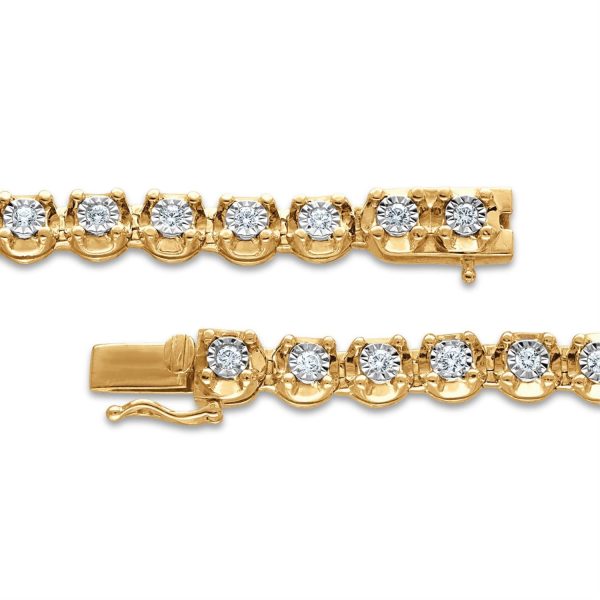 1 CTW Diamond 7.5-inch Tennis Bracelet in 10KT Yellow Gold Plated Sterling Silver Fashion