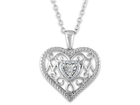 1 16 CTW Diamond Heart Mom Pendant in Sterling Silver Online Sale